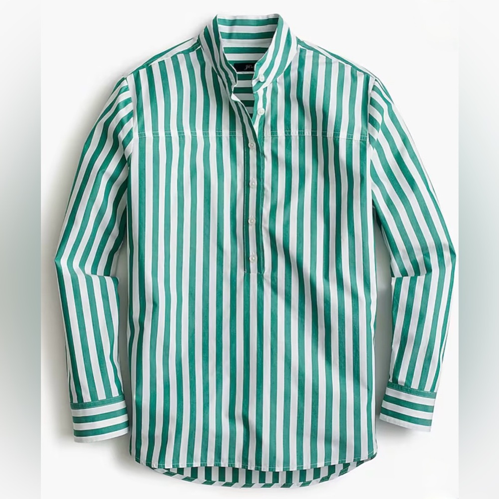 J. Crew Green and White Band-collar popover tunic in bold stripe